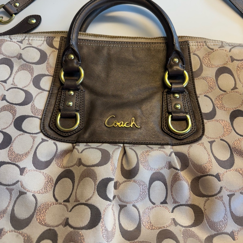 Coach Brown and Tan Signature Tote Bag